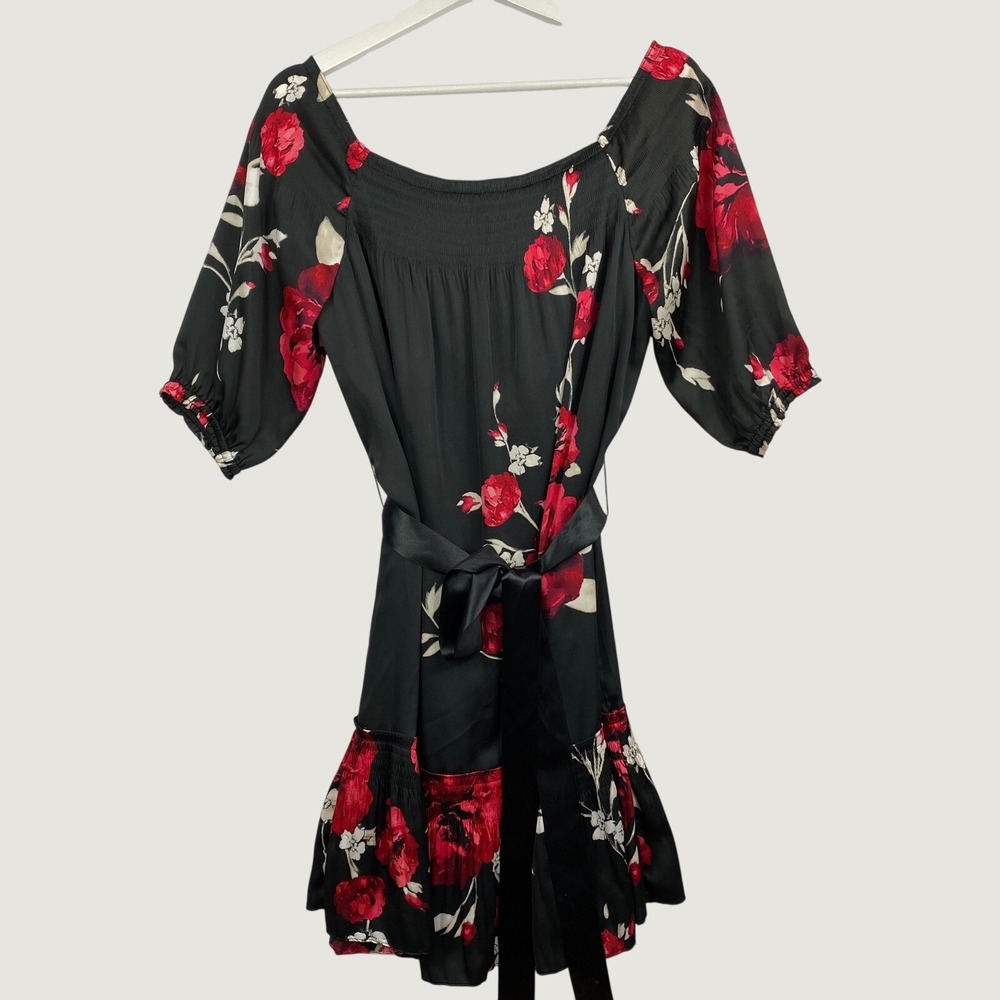 White House Black Market Womens Dark Floral Off Shoulder Mini Dress Size S Boho